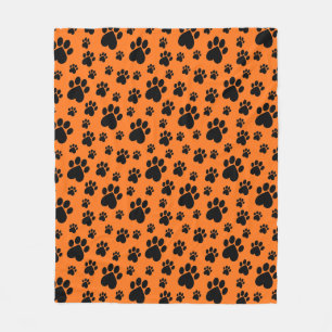 Schwarz auf Orange Heart Paw Print Fleecedecke