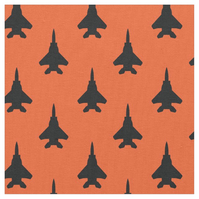 Schwarz auf Orange Strike Eagle Fighter Jet Muster Stoff (Nahaufnahme)
