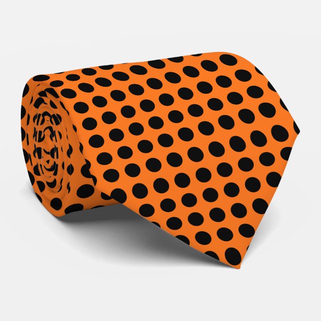 Schwarz auf Pumpkin Große horizontale Polka Punkte Krawatte (Gerollt)