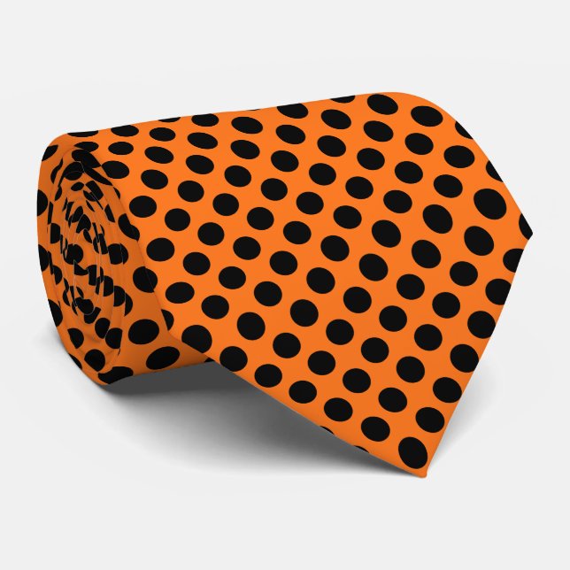 Schwarz auf Pumpkin Große Polka Dots Krawatte (Gerollt)