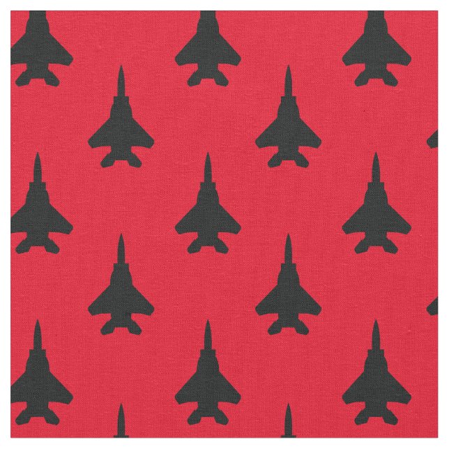 Schwarz auf Red Strike Eagle Fighter Jet Muster Stoff (Nahaufnahme)