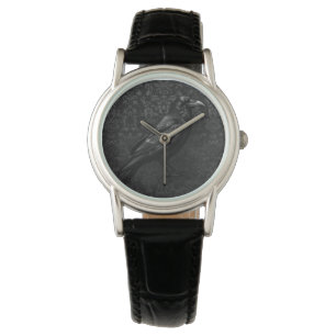 Schwarz auf Schwarz Raben-Design Armbanduhr