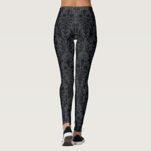 Schwarz auf schwarze Blumenswirbel Damast Leggings