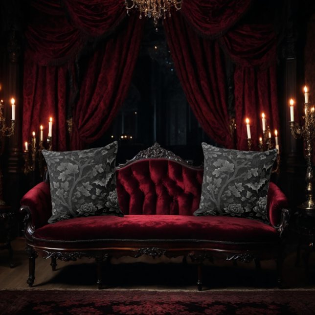 Schwarz auf schwarzes florales Design mit Fledermä Kissen (Von Creator hochgeladen)