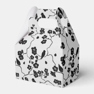 Schwarz auf Silber Muster Vögel und Kirschblüten Geschenkschachtel