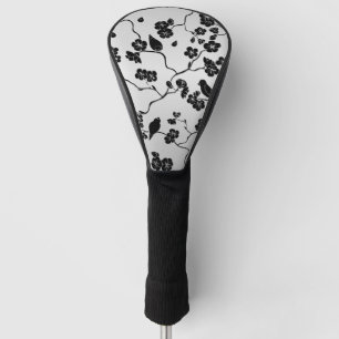 Schwarz auf Silbermustern Vögel und Kirschblüten Golf Headcover