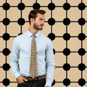 Schwarz auf Tan Dots und Grid Necktie Krawatte
