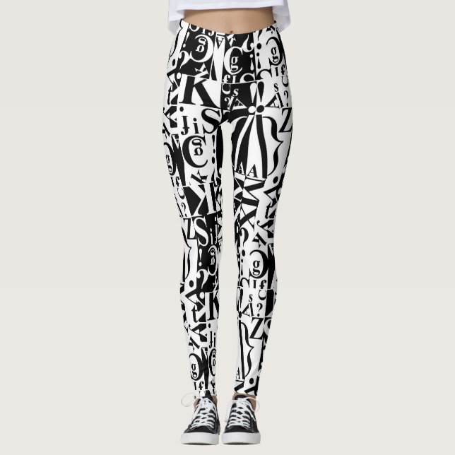 Schwarz auf Weiß auf schwarzen Leggings (Vorderseite)