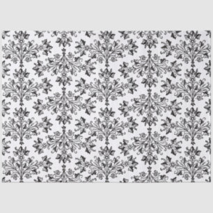 Schwarz auf Weiß elegantes florales Damastmuster Seidenpapier