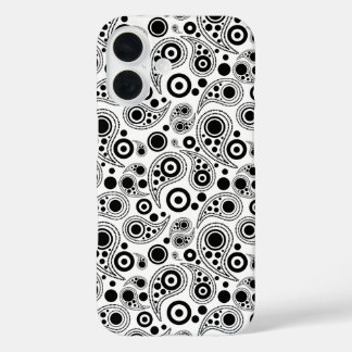 Schwarz auf Weiß-Kreis Punkte paisley-Stil Muster iPhone 16 Hülle