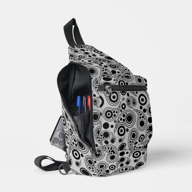 Schwarz auf Weiß-Kreis Punkte paisley-Stil Muster Crossbody Bag (Offen)