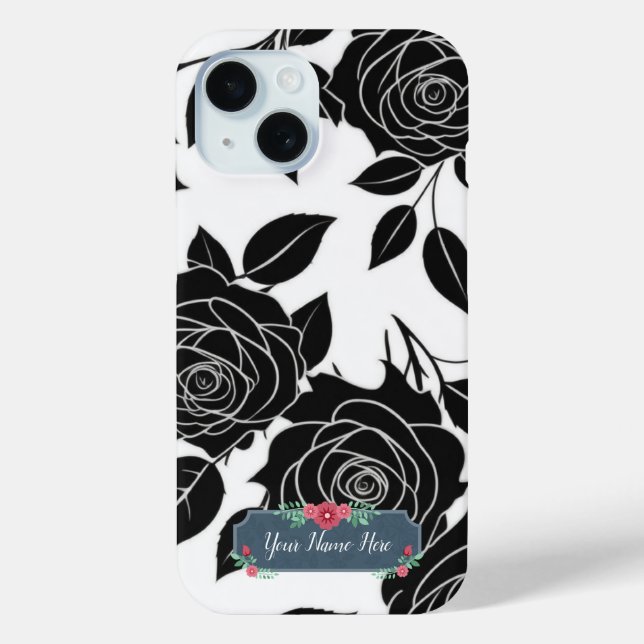 Schwarz auf Weiß Rose Blume Muster Case-Mate iPhone Hülle (Rückseite)