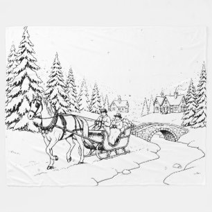 Schwarz auf Weiß, Weihnachtspferd Gezeichnet Schli Fleecedecke