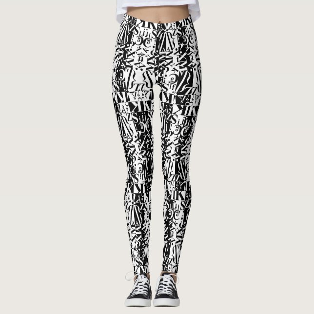 schwarz auf weiße avantakuläre Leggings (Vorderseite)
