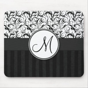 Schwarz auf Weiße Florweite, Streifen und Monogram Mousepad