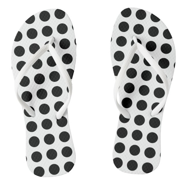 Schwarz auf weiße große horizontale Polka-Punkte Flip Flops (Fußbett)