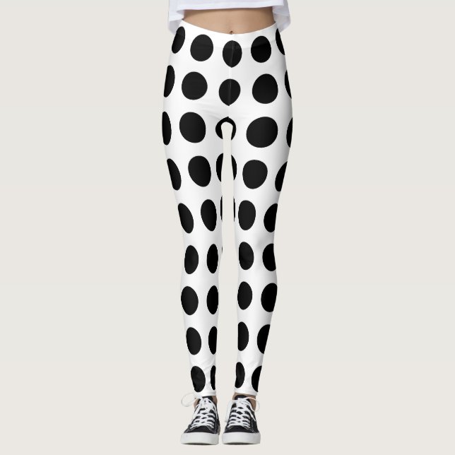 Schwarz auf weiße große horizontale Polka-Punkte Leggings (Vorderseite)
