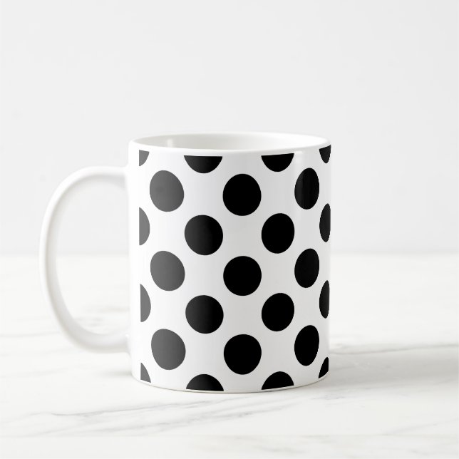 Schwarz auf weiße große Polka Dots Muster Kaffeetasse (Links)