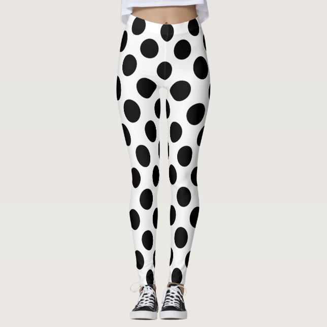 Schwarz auf weiße große Polka-Punkte Leggings (Vorderseite)