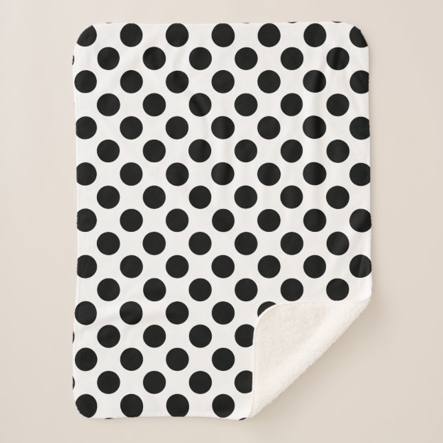 Schwarz auf weiße große Polka-Punkte Sherpadecke (Vorderseite)