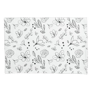 Schwarz auf weißem Blumenmuster Minimalistisch Mod Kissenbezug