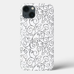 Schwarz auf weißem, handgemalten, kurvigem Muster Case-Mate iPhone Hülle