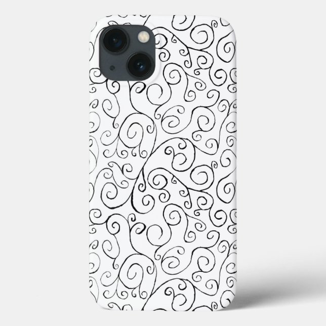 Schwarz auf weißem, handgemalten, kurvigem Muster Case-Mate iPhone Hülle (Back)
