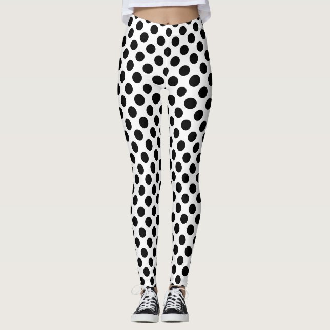 Schwarz auf weißem Medium Polka Dots Leggings (Vorderseite)
