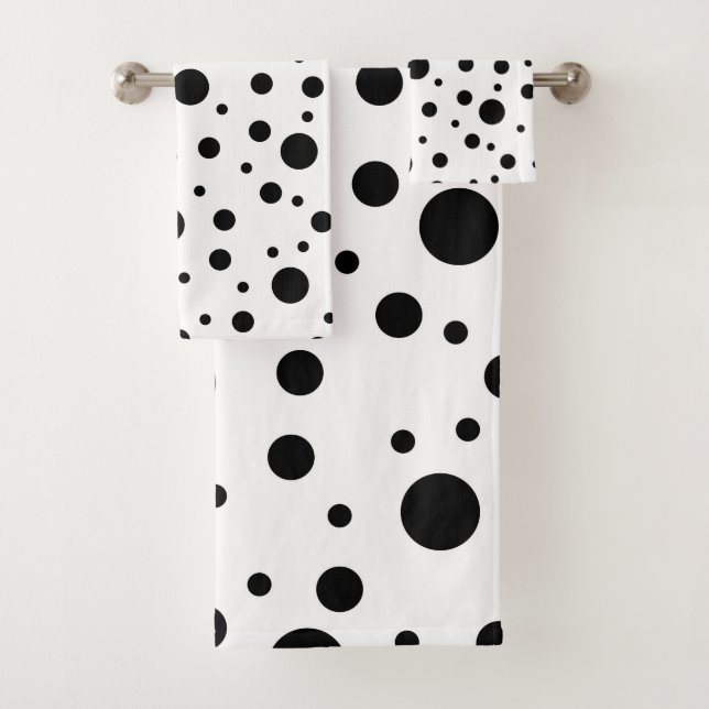 Schwarz auf weißem Polka-Dot-Muster Badhandtuch Set (Insitu)