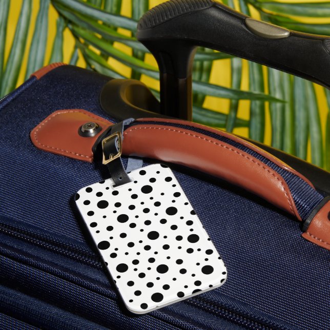 Schwarz auf weißem Polka-Dot-Muster Gepäckanhänger (Vorderseite Insitu 1)