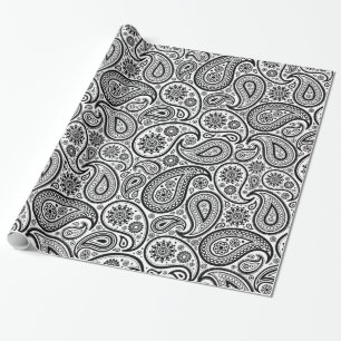 Schwarz auf weißes vintage Paisley-Muster Geschenkpapier