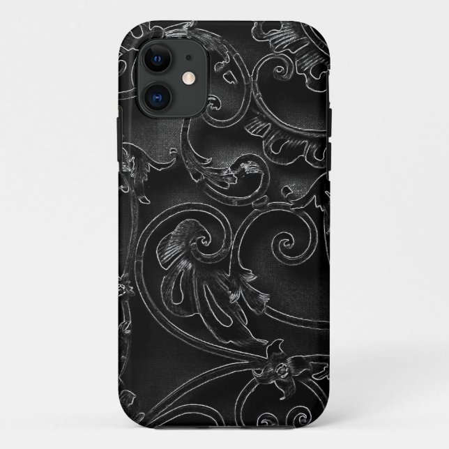 Schwarz-Barockwirbelmuster Case-Mate iPhone Hülle (Rückseite)