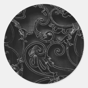 Schwarz-Barockwirbelmuster Runder Aufkleber