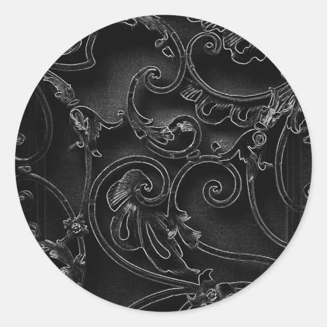 Schwarz-Barockwirbelmuster Runder Aufkleber (Vorderseite)