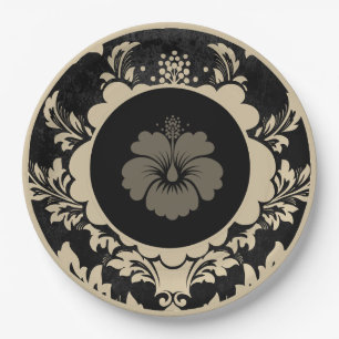 Schwarz-Beige Blumenplatte Pappteller