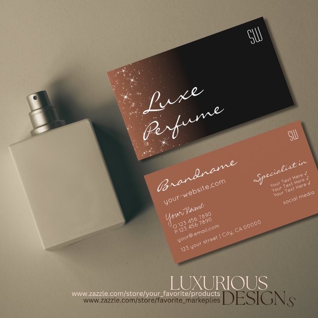 Schwarz-Beige-Braun-Glitzer-Sterne mit Monogramm Visitenkarte (Von Creator hochgeladen)