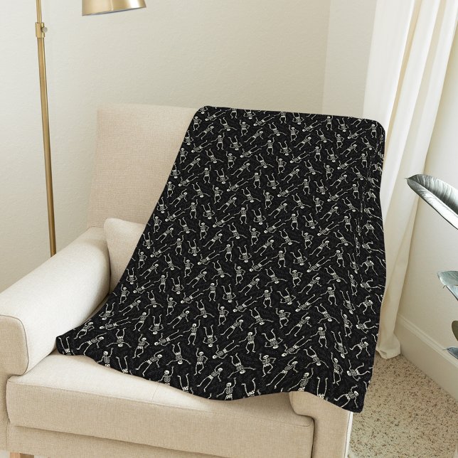 Schwarz-Beige Halloween-Skelettmuster Fleecedecke (Von Creator hochgeladen)
