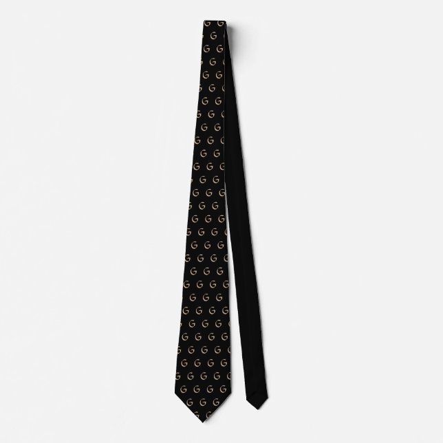 Schwarz-beige Monogramm-Muster Krawatte (Vorderseite)