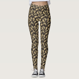 Schwarz-Beige Paisley Pattern Leggings