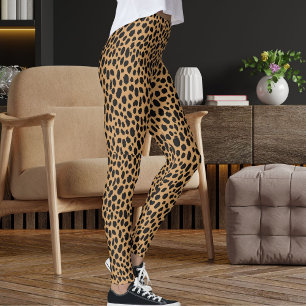 Schwarz, Beige und Braun Safari Leopard-Fellmuster Leggings