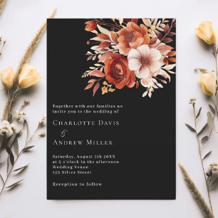 Schwarz-Beige verbrannte orangefarbene Blumen Hoch Einladung