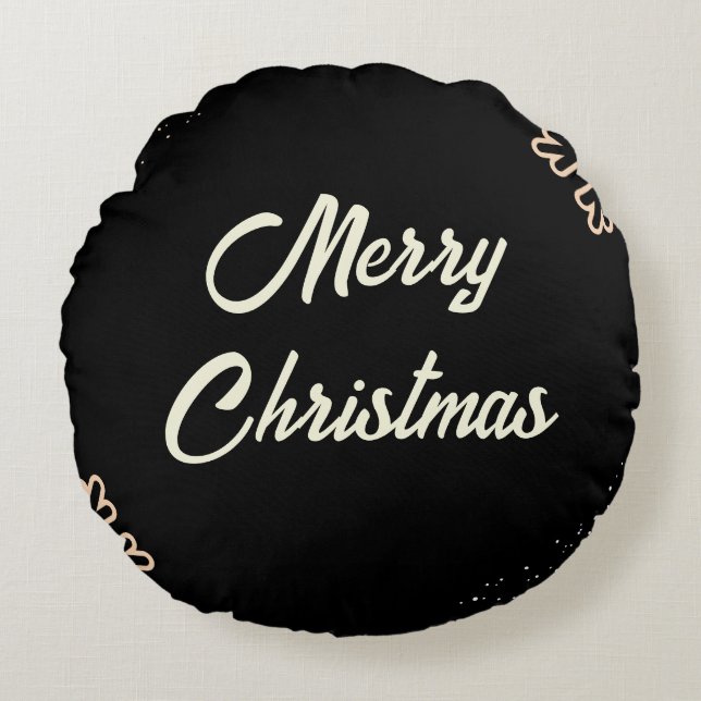 Schwarz Beige weiße Schneeflocken Weihnachten Rundes Kissen (Vorderseite)