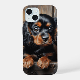 Schwarz-Bein-Cavalier-Welpe iPhone 15 Hülle