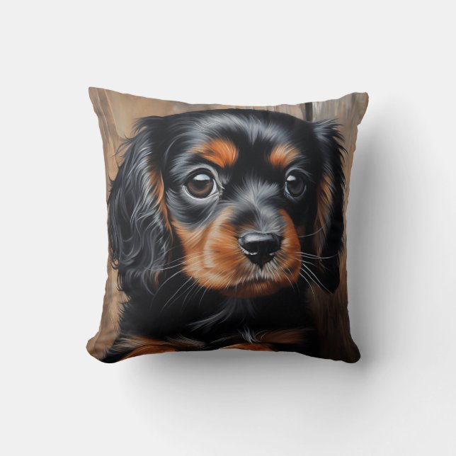 Schwarz-Bein-Cavalier-Welpe Kissen (Vorderseite)