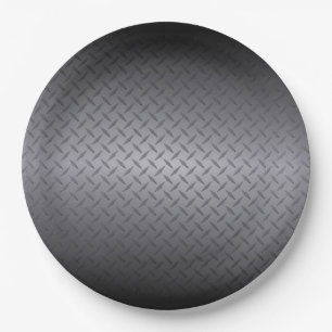 Schwarz bis Grau Diamondplate Steel Look Art Pappteller