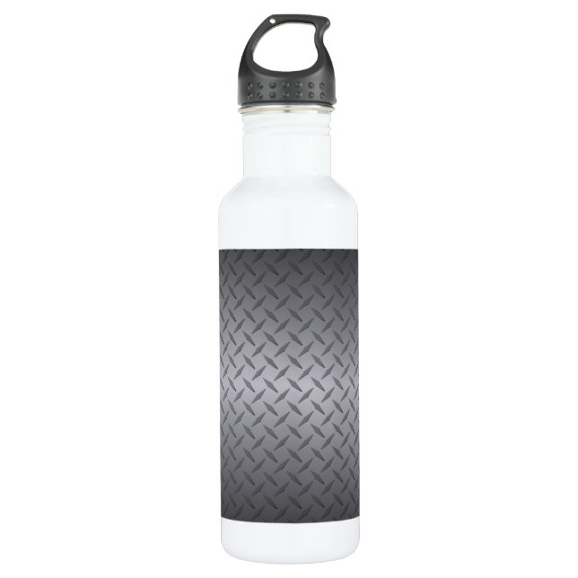Schwarz bis Grau Diamondplate Steel Look Art Trinkflasche (Vorderseite)