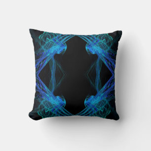 Schwarz-Blau-Abstraktes Fraktal Pillow Kissen