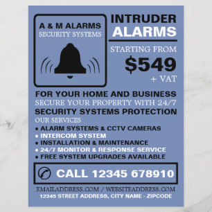 Schwarz/Blau-Alarm-Logo, Sicherheitsalarm-Service Flyer