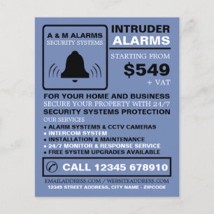Schwarz/Blau-Alarm-Logo, Sicherheitsalarm-Service Flyer