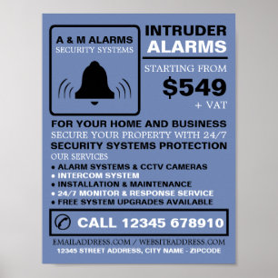 Schwarz/Blau-Alarm-Logo, Sicherheitsalarm-Service Poster